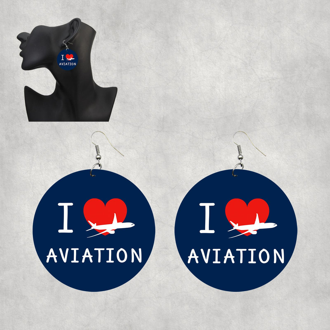 I Love Aviation Designed Wooden Drop Earrings