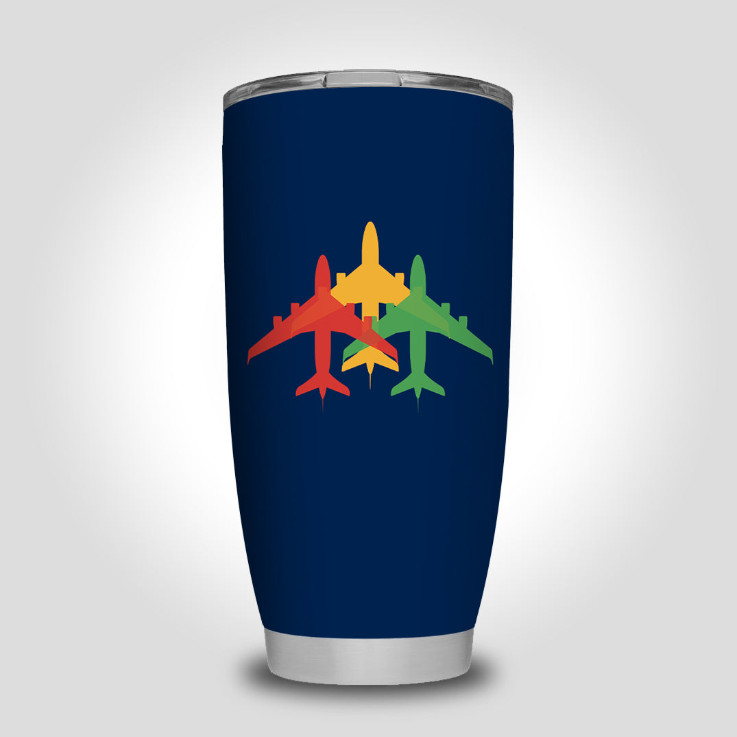 Colourful 3 Airplanes Designed Tumbler Travel Mugs