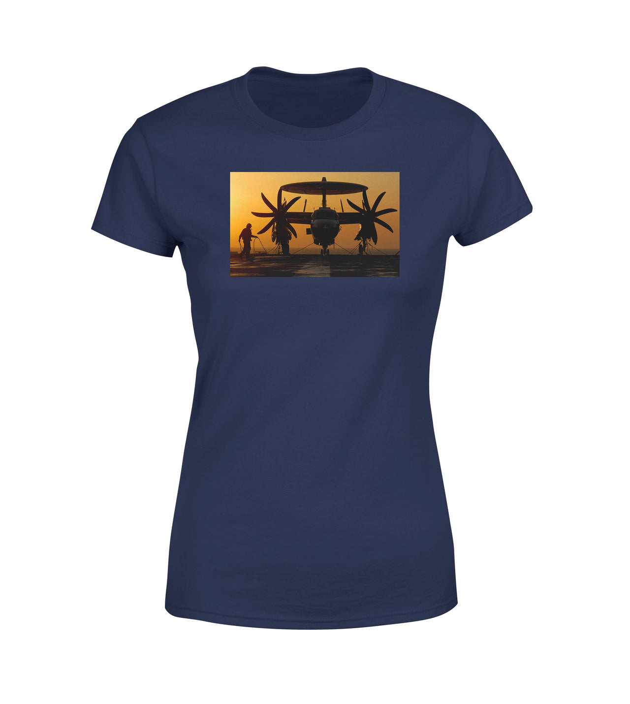 Military Plane at Sunset Designed Women T-Shirts