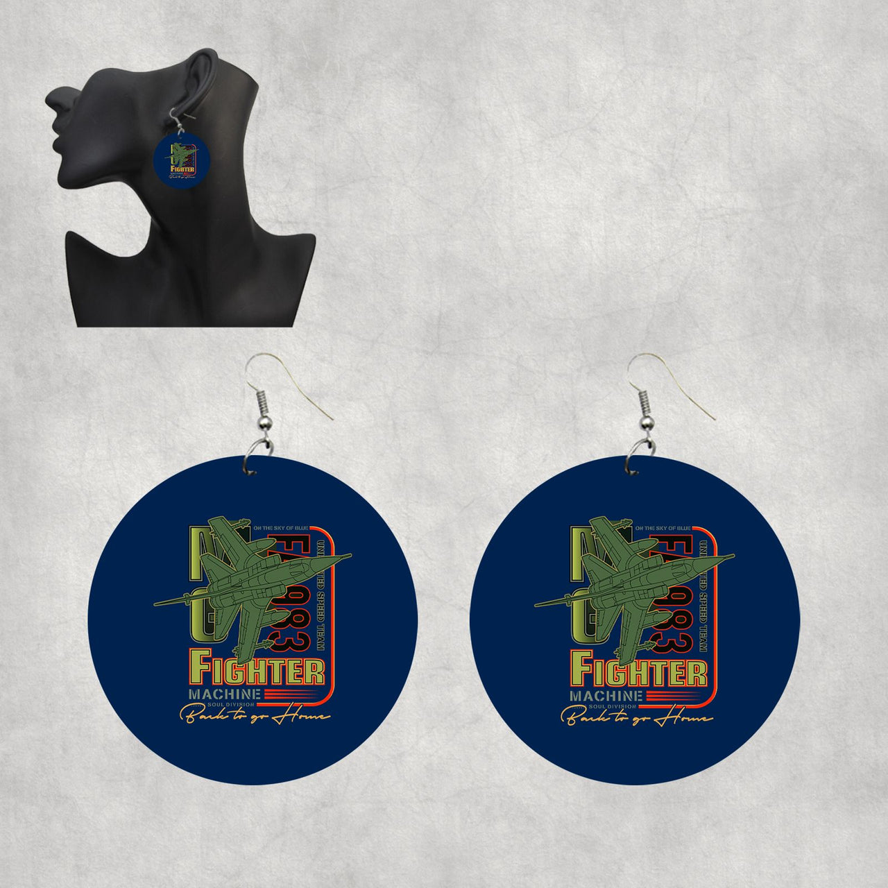 Fighter Machine Designed Wooden Drop Earrings