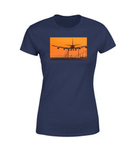 Thumbnail for Close up to Boeing 747 Landing at Sunset Designed Women T-Shirts