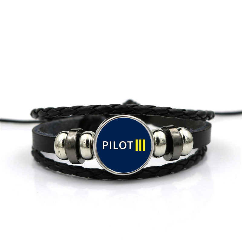 Pilot & Stripes (3 Lines) Designed Leather Bracelets