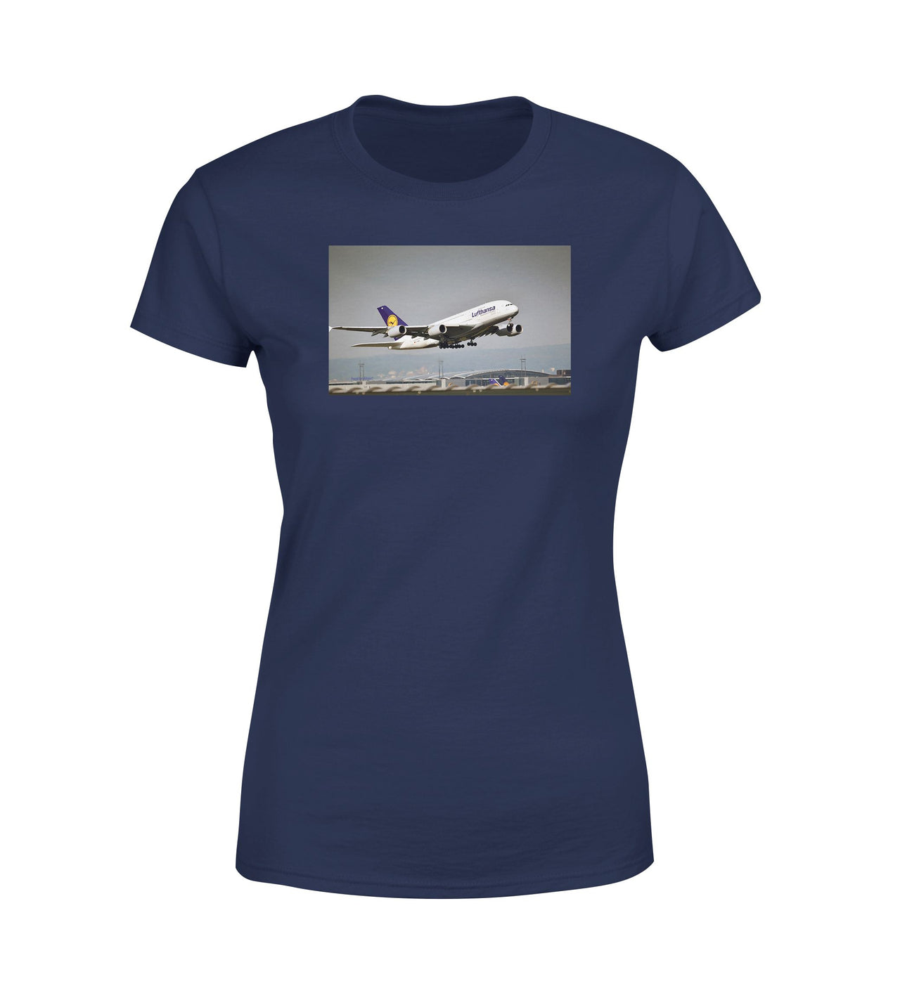 Departing Lufthansa A380 Designed Women T-Shirts