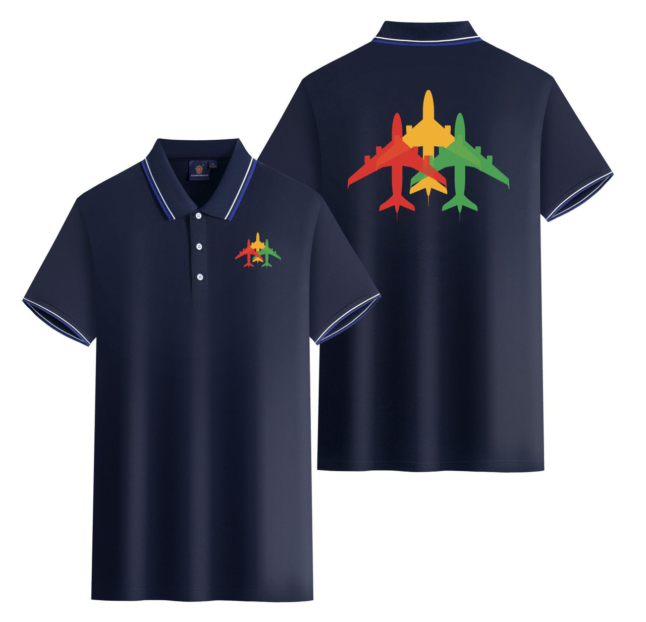 Colourful 3 Airplanes Designed Stylish Polo T-Shirts (Double-Side)