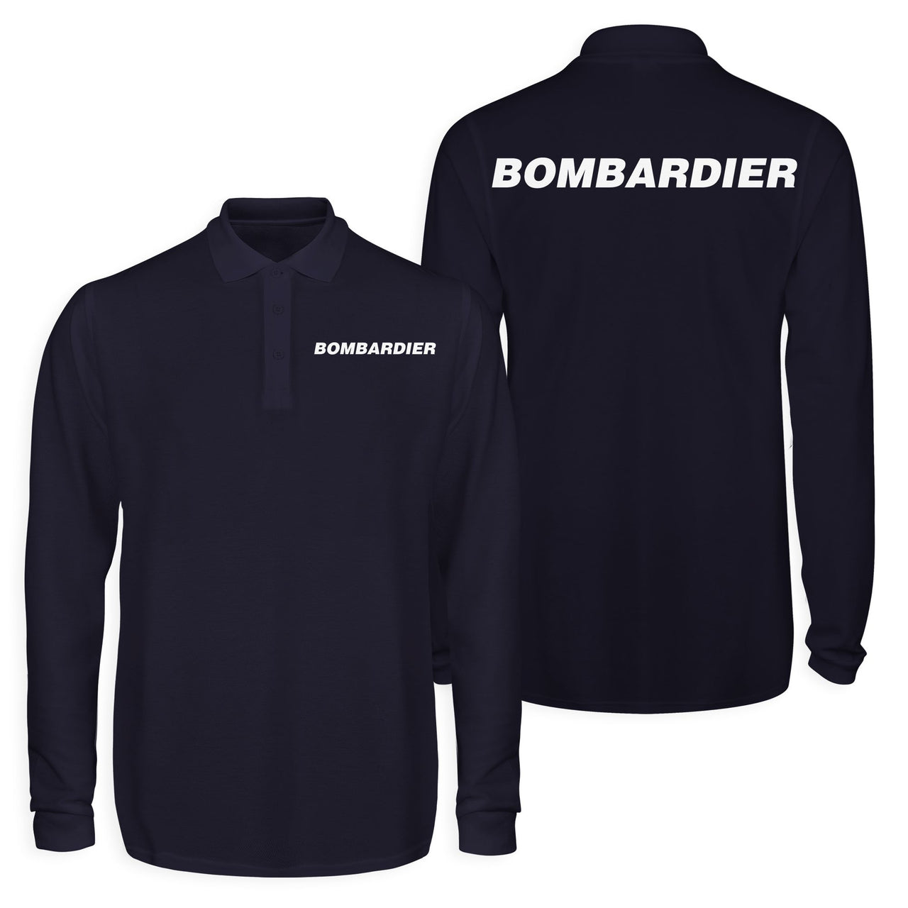 Bombardier & Text Designed Long Sleeve Polo T-Shirts (Double-Side)