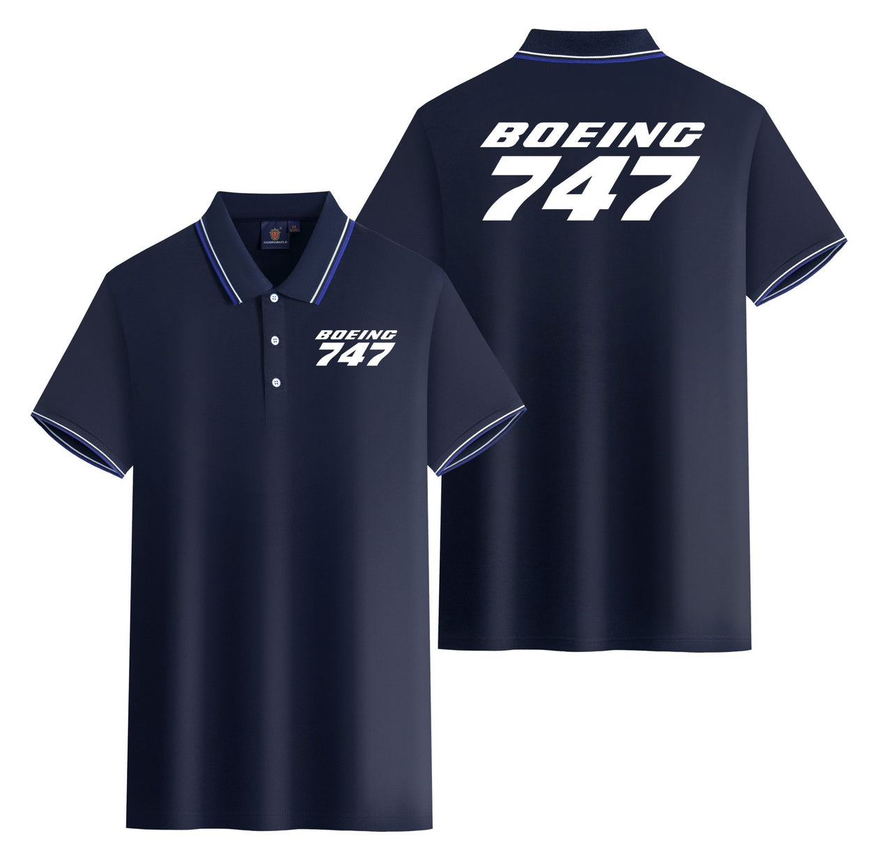 Boeing 747 & Text Designed Stylish Polo T-Shirts (Double-Side)