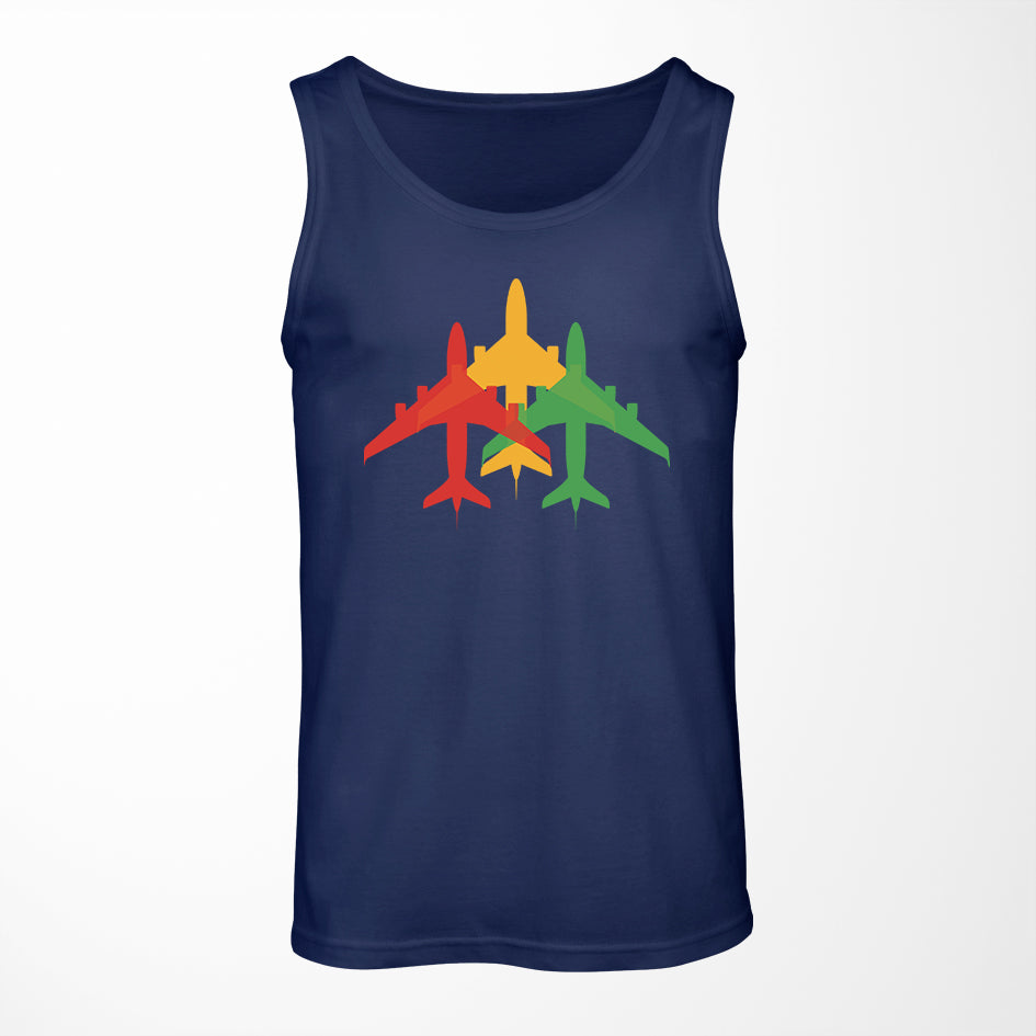 Colourful 3 Airplanes Designed Tank Tops