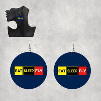 Thumbnail for Eat Sleep Fly (Colourful) Designed Wooden Drop Earrings