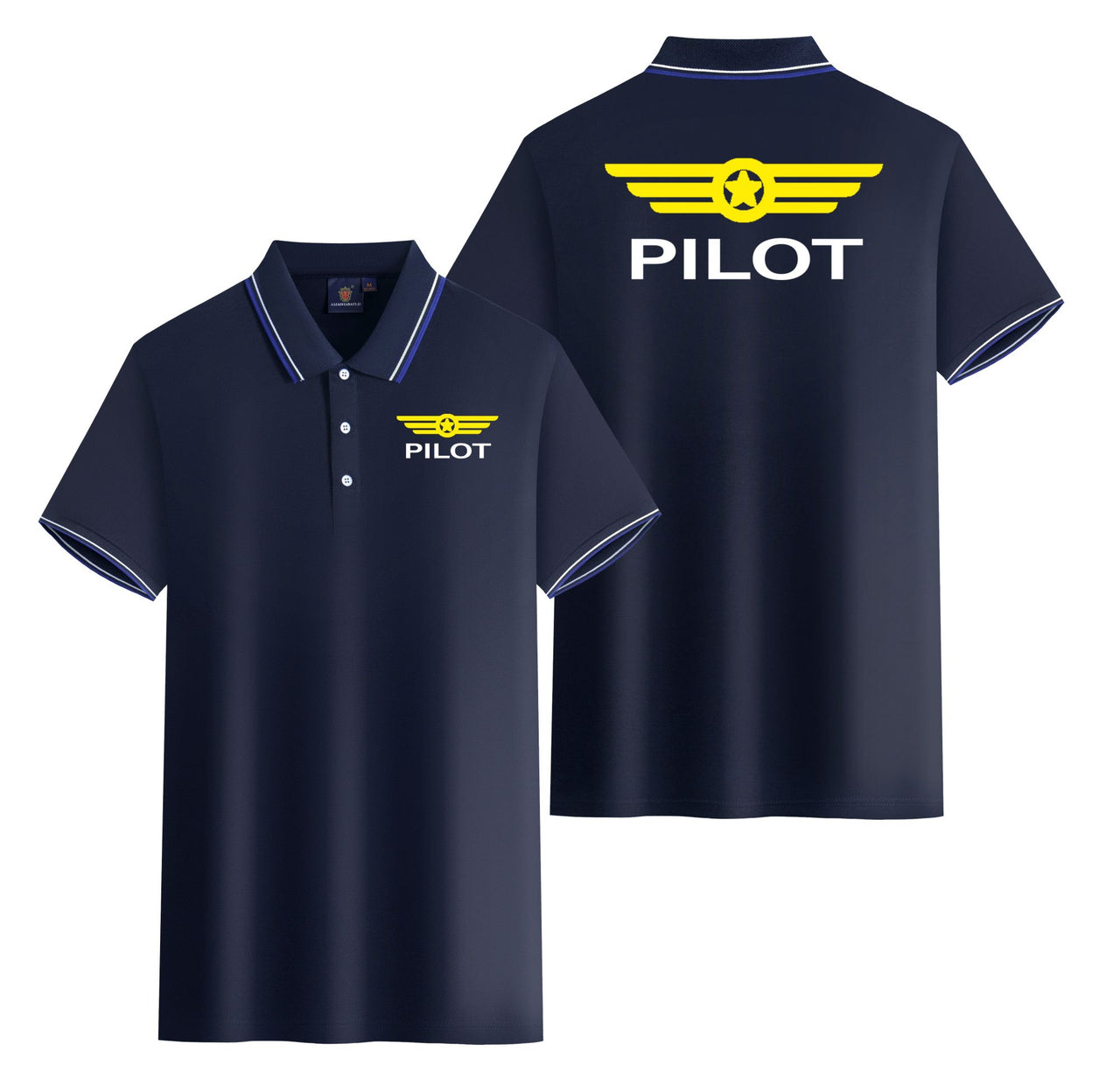 Pilot & Badge Designed Stylish Polo T-Shirts (Double-Side)