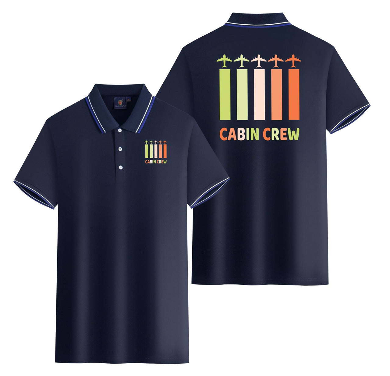 Colourful Cabin Crew Designed Stylish Polo T-Shirts (Double-Side)