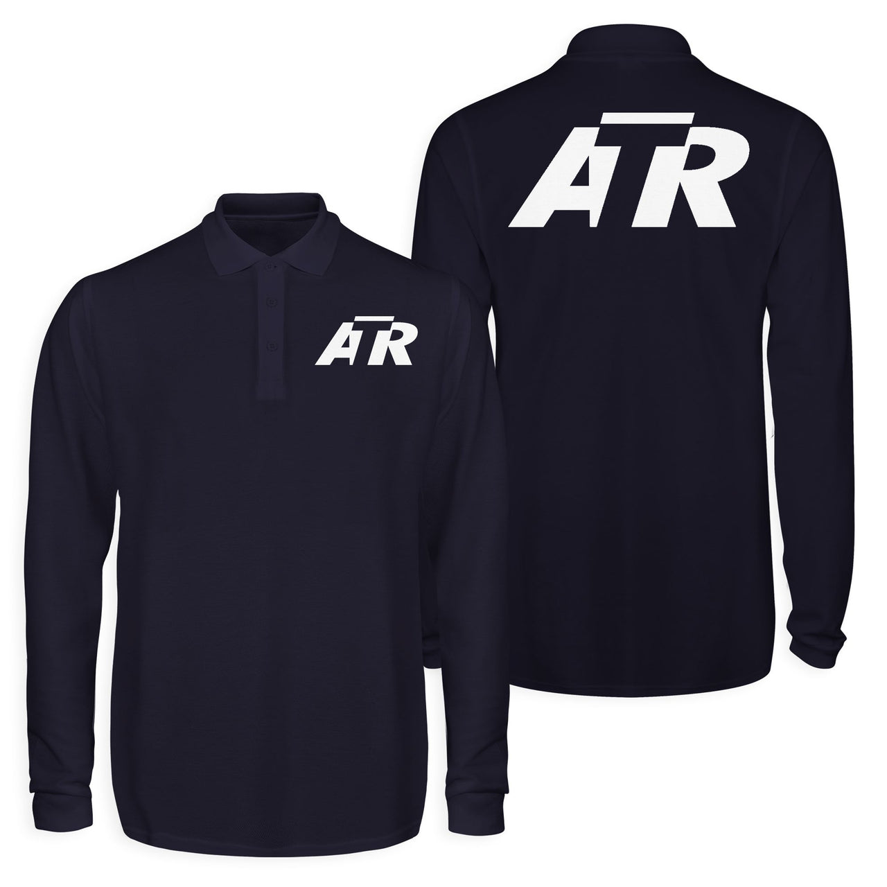 ATR & Text Designed Long Sleeve Polo T-Shirts (Double-Side)