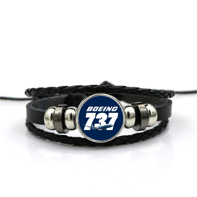 Super Boeing 737+Text Designed Leather Bracelets