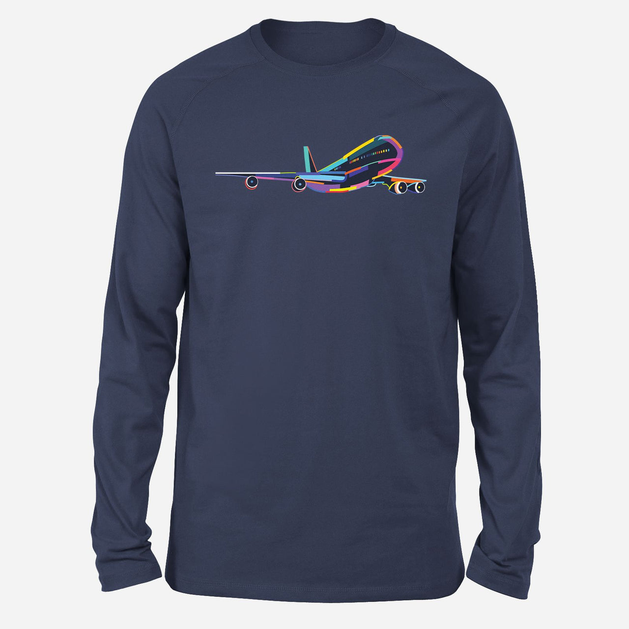 Multicolor Airplane Designed Long-Sleeve T-Shirts