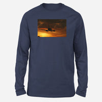 Thumbnail for Beautiful Aircraft Landing at Sunset Designed Long-Sleeve T-Shirts