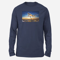 Thumbnail for Super Aircraft over City at Sunset Designed Long-Sleeve T-Shirts