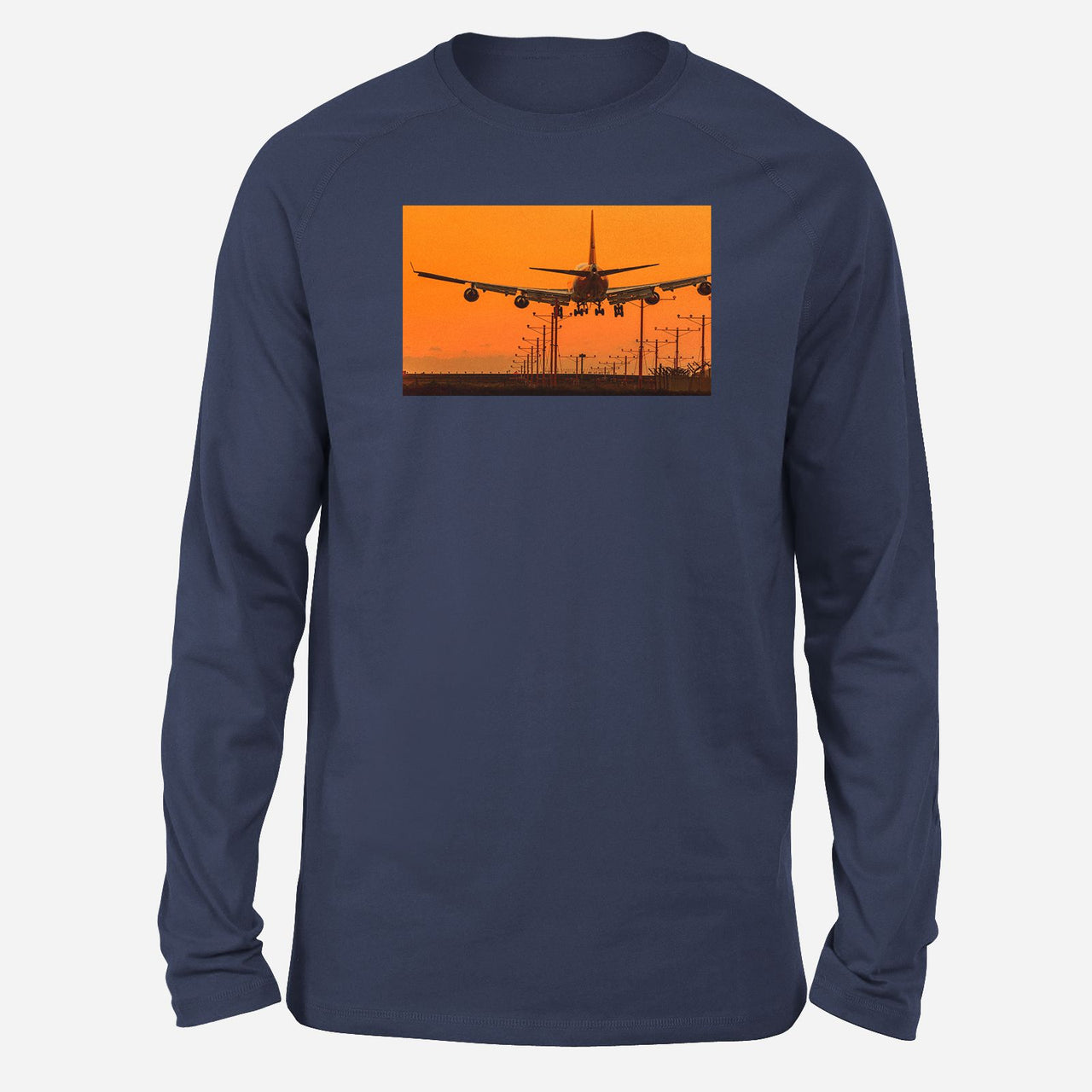 Close up to Boeing 747 Landing at Sunset Designed Long-Sleeve T-Shirts