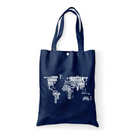 Thumbnail for World Map (Text) Designed Tote Bags