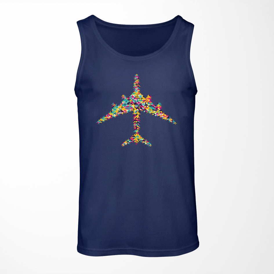 Colourful Airplane Designed Tank Tops