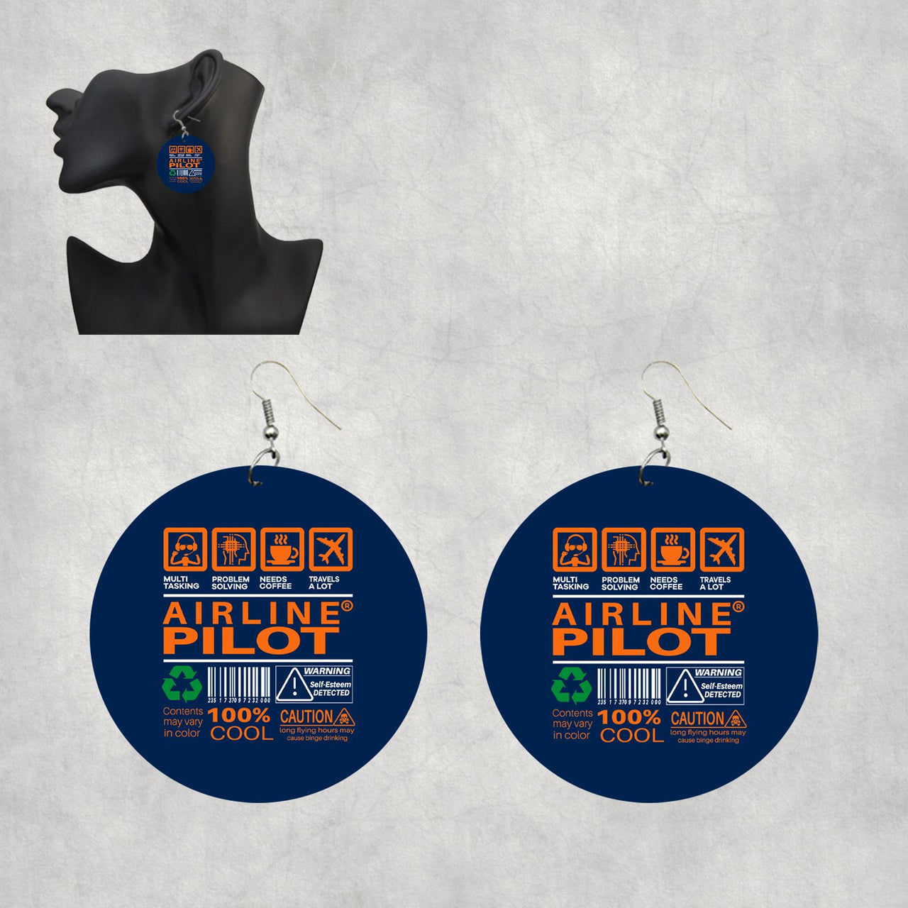 Airline Pilot Label Designed Wooden Drop Earrings