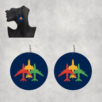 Thumbnail for Colourful 3 Airplanes Designed Wooden Drop Earrings