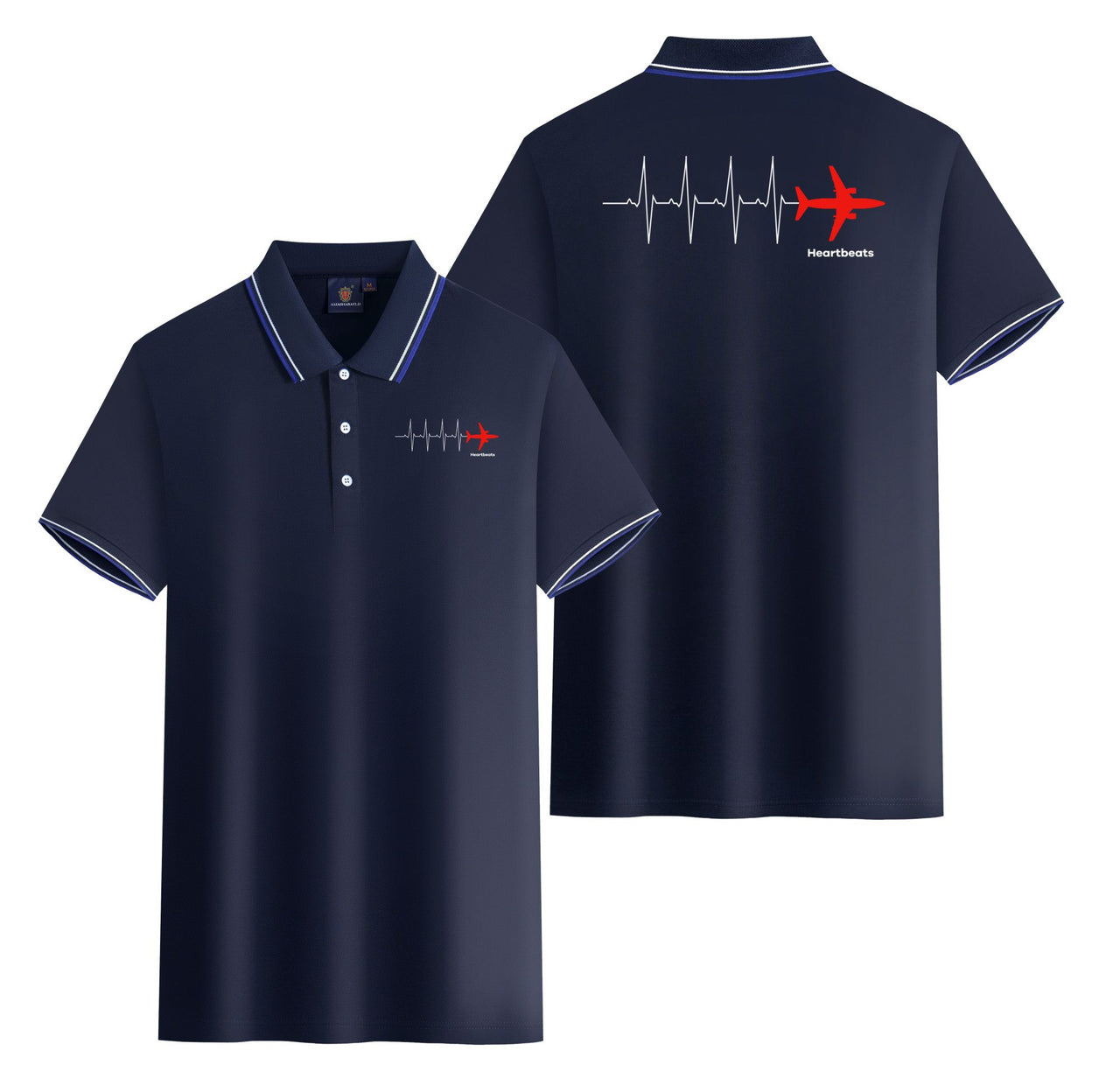 Aviation Heartbeats Designed Stylish Polo T-Shirts (Double-Side)