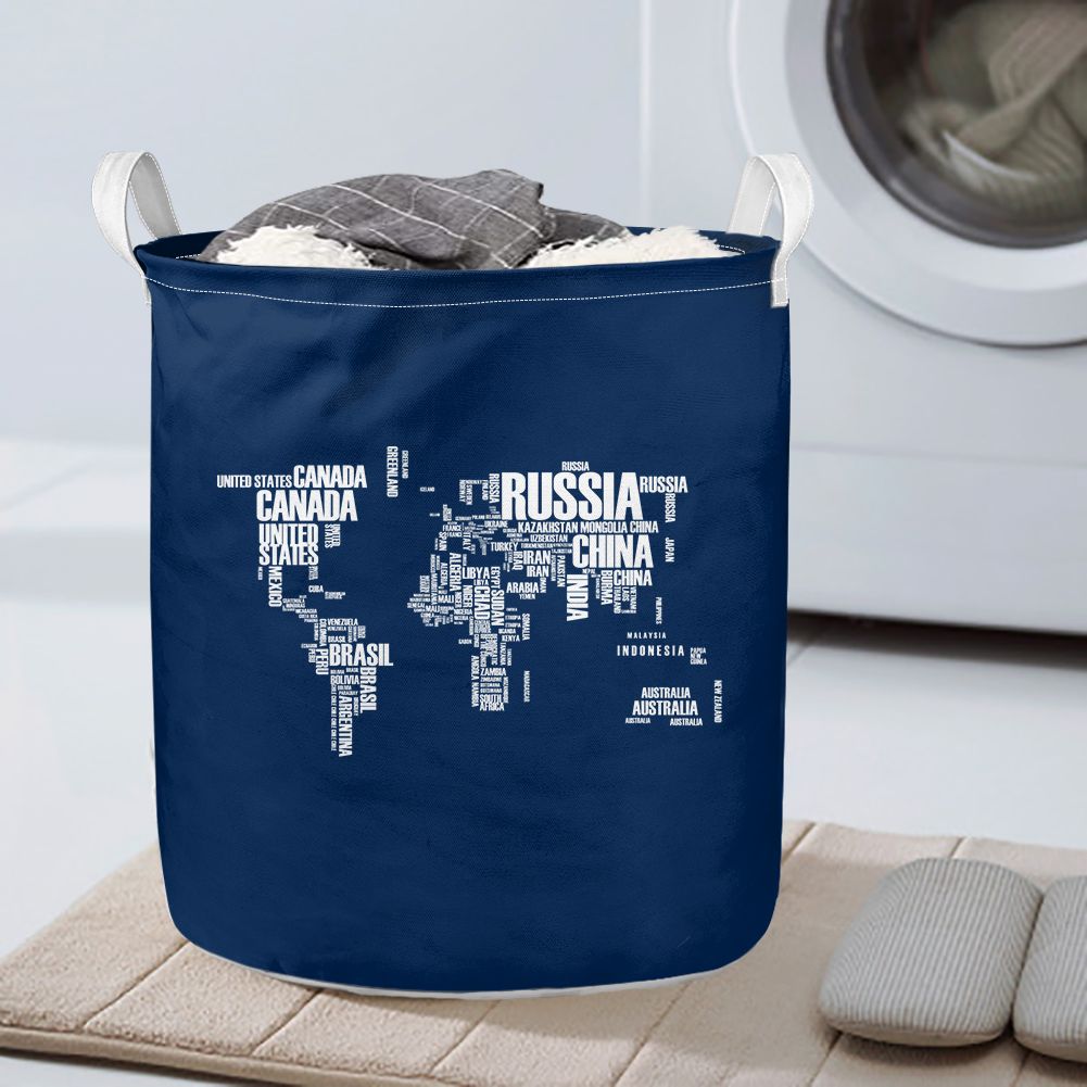 World Map (Text) Designed Laundry Baskets