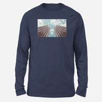 Thumbnail for Airplane Flying over Big Buildings Designed Long-Sleeve T-Shirts