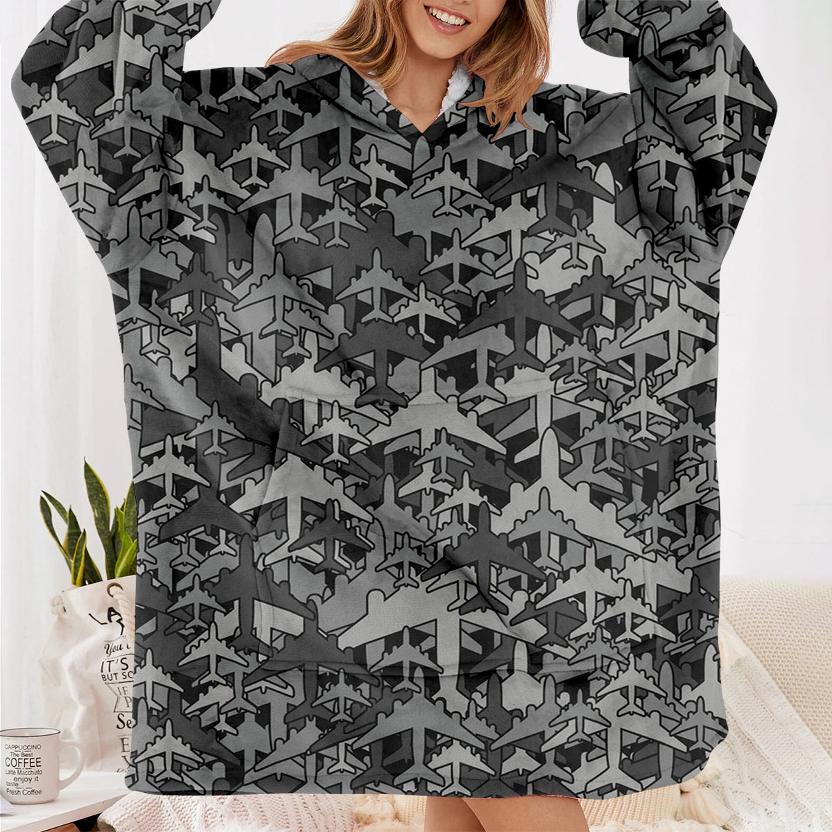 Dark Coloured Airplanes Designed Blanket Hoodies