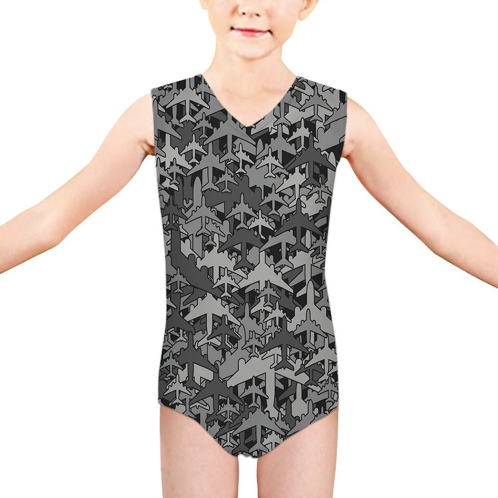Dark Coloured Airplanes Designed Kids Swimsuit