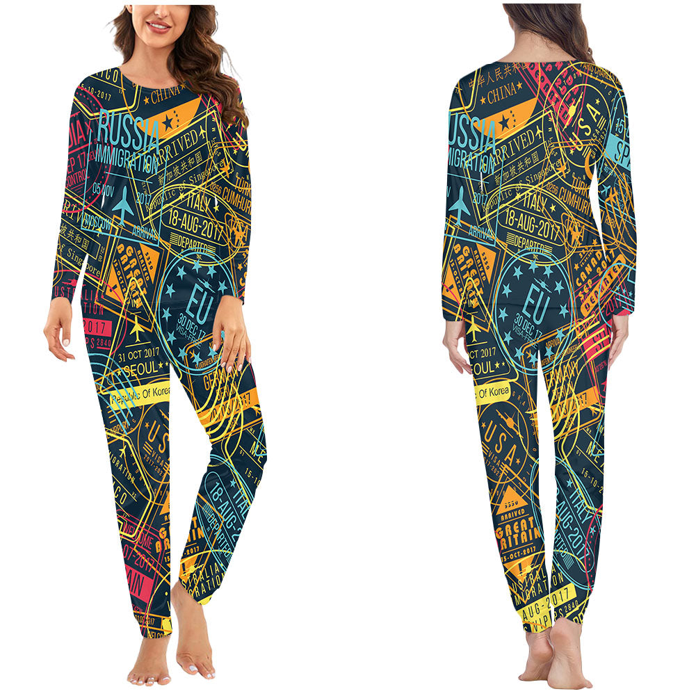 Dark Coloured Passport Stamps Designed Pijamas