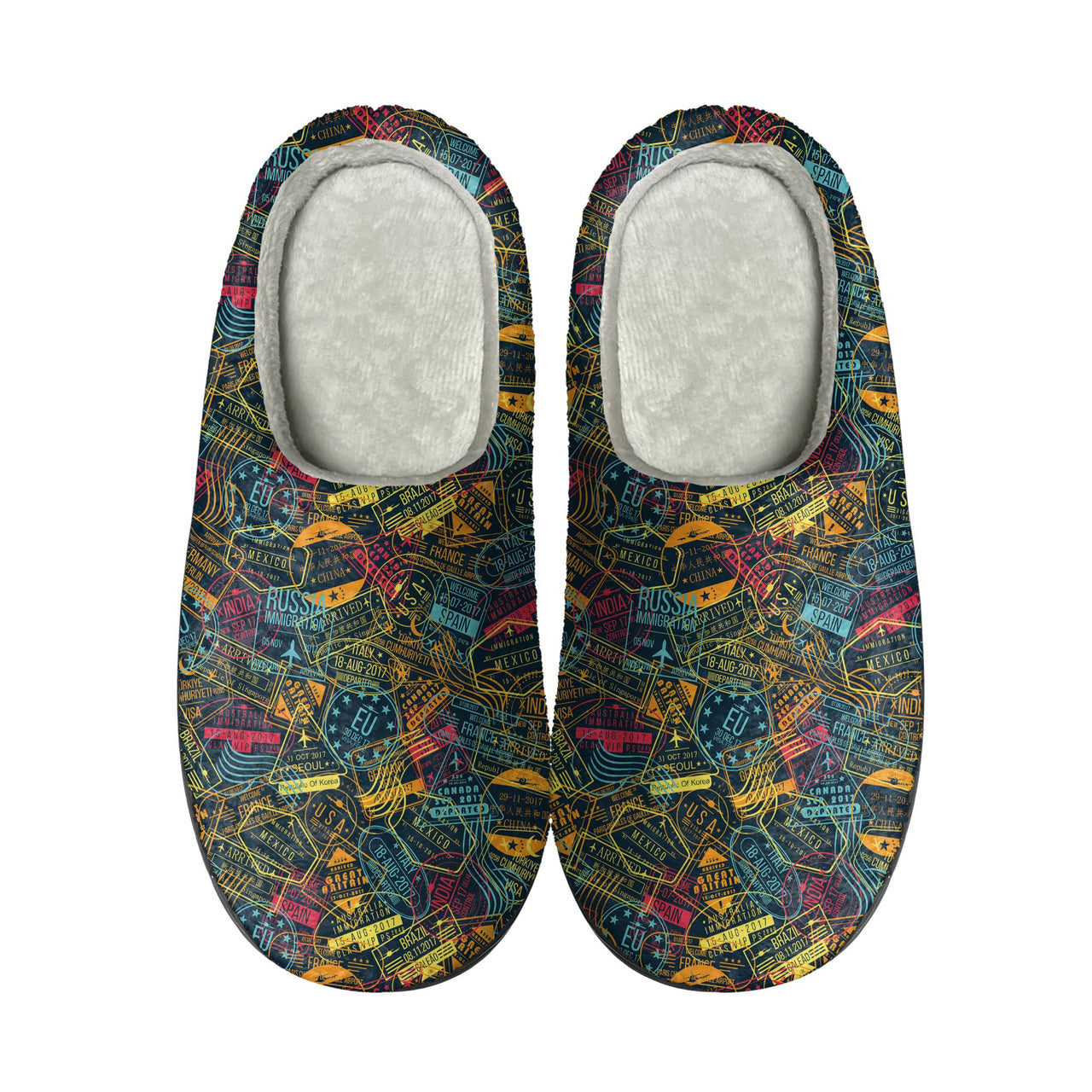 Dark Coloured Passport Stamps Designed Cotton Slippers