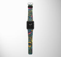 Thumbnail for Dark Coloured Passport Stamps Designed Leather Apple Watch Straps