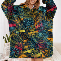 Thumbnail for Dark Coloured Passport Stamps Designed Blanket Hoodies