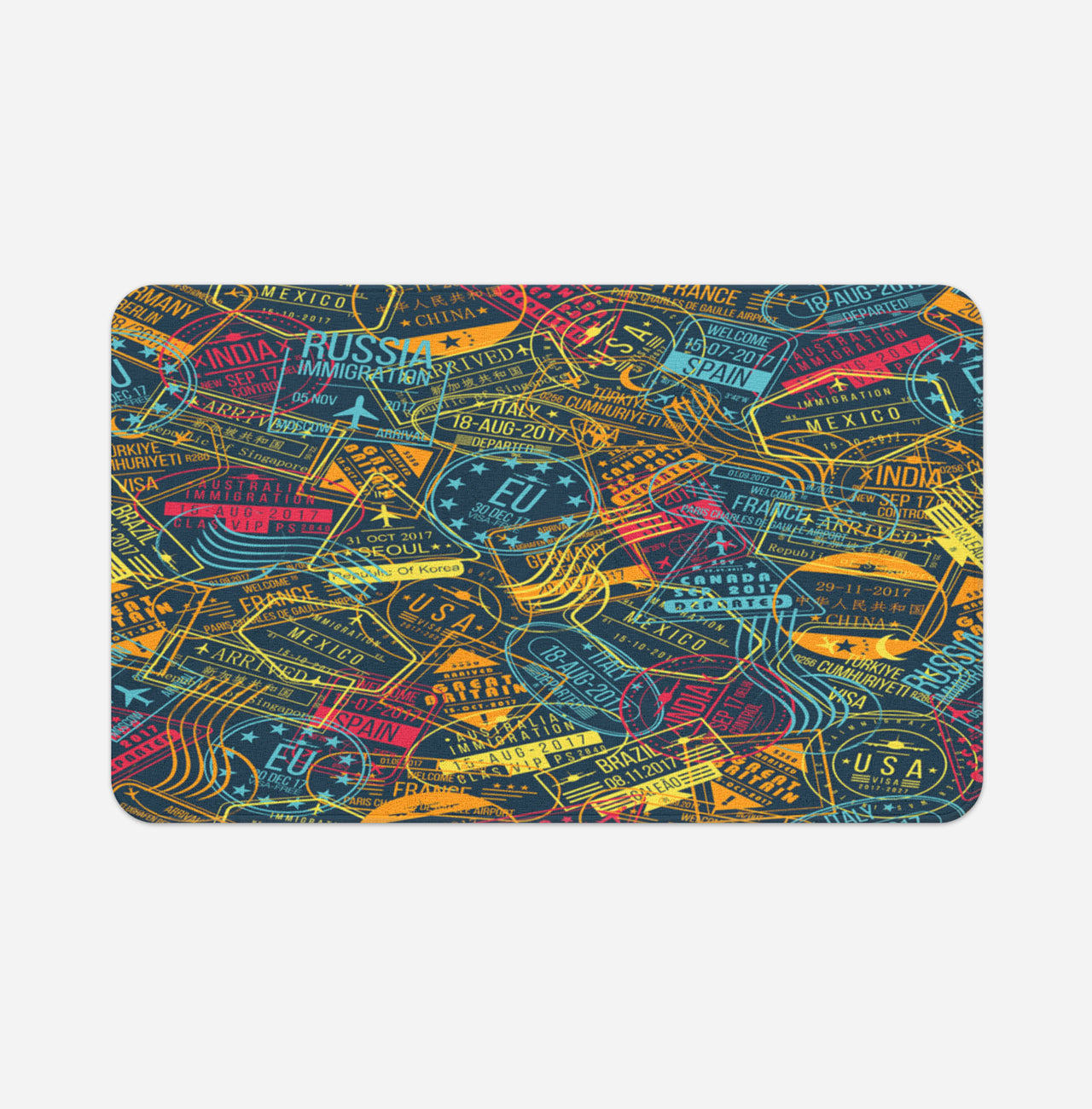 Dark Coloured Passport Stamps Designed Bath Mats