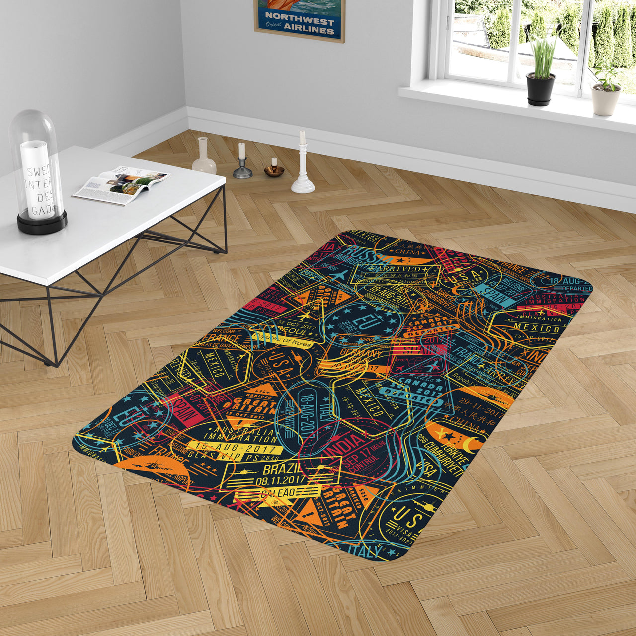 Dark Coloured Passport Stamps Carpet & Floor Mats