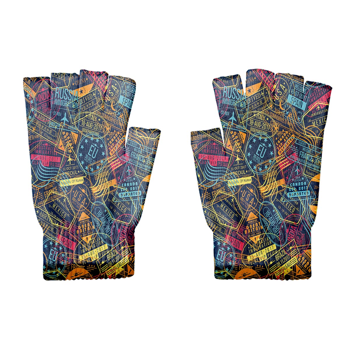 Dark Coloured Passport Stamps Designed Cut Gloves