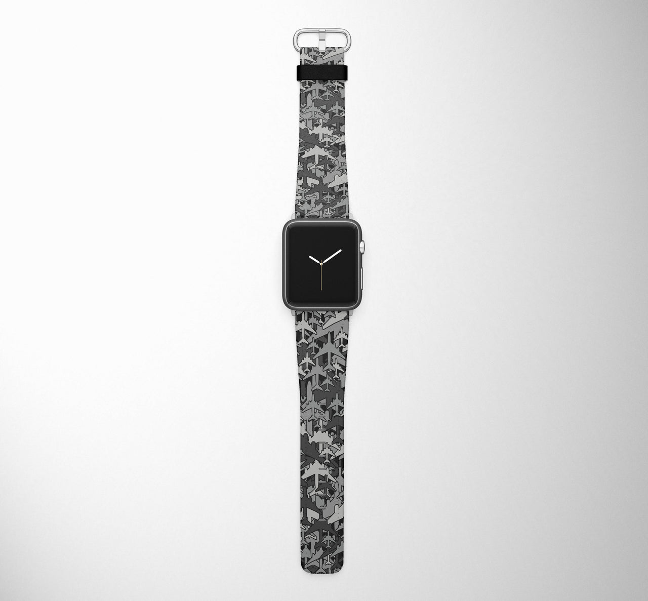 Dark Coloured Seamless Airplanes Designed Leather Apple Watch Straps