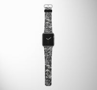 Thumbnail for Dark Coloured Seamless Airplanes Designed Leather Apple Watch Straps