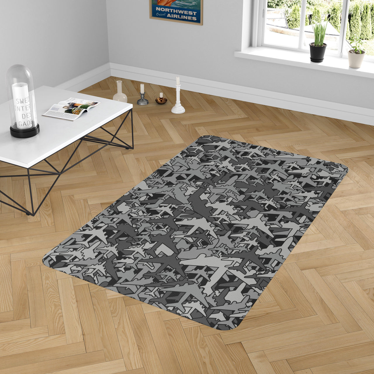 Dark Coloured Seamless Airplanes Carpet & Floor Mats