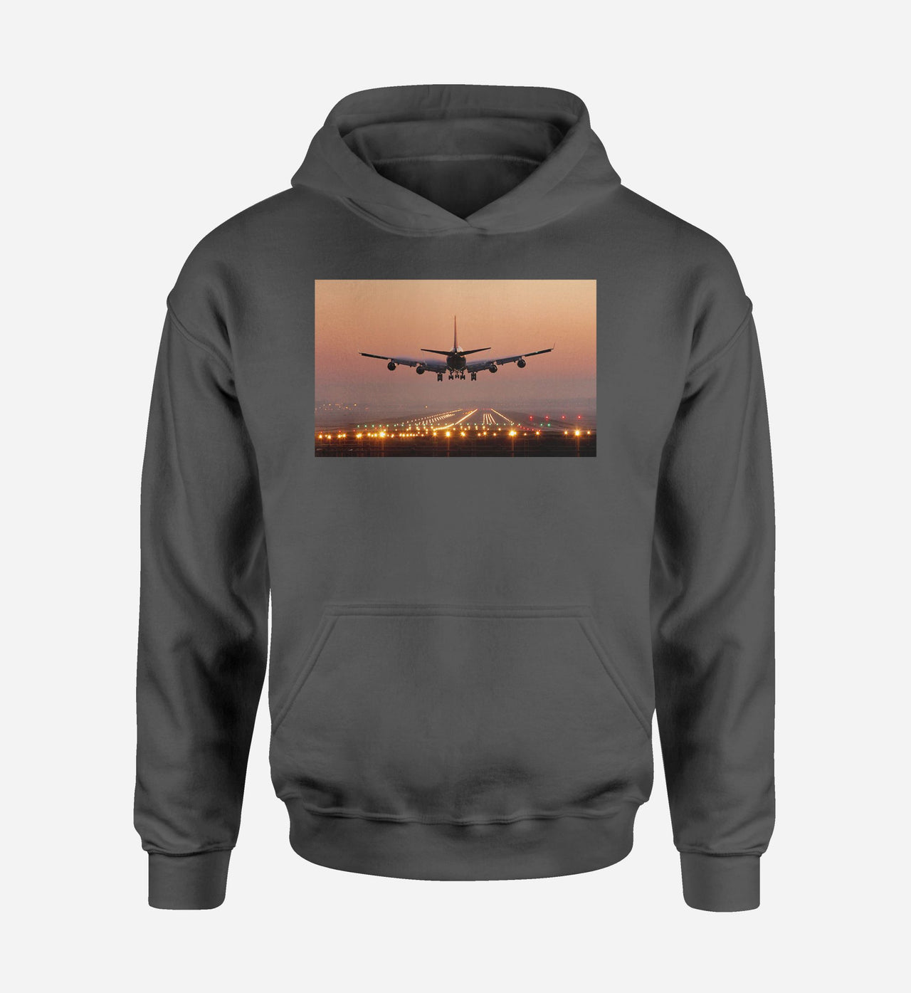 Landing Boeing 747 During Sunset Designed Hoodies