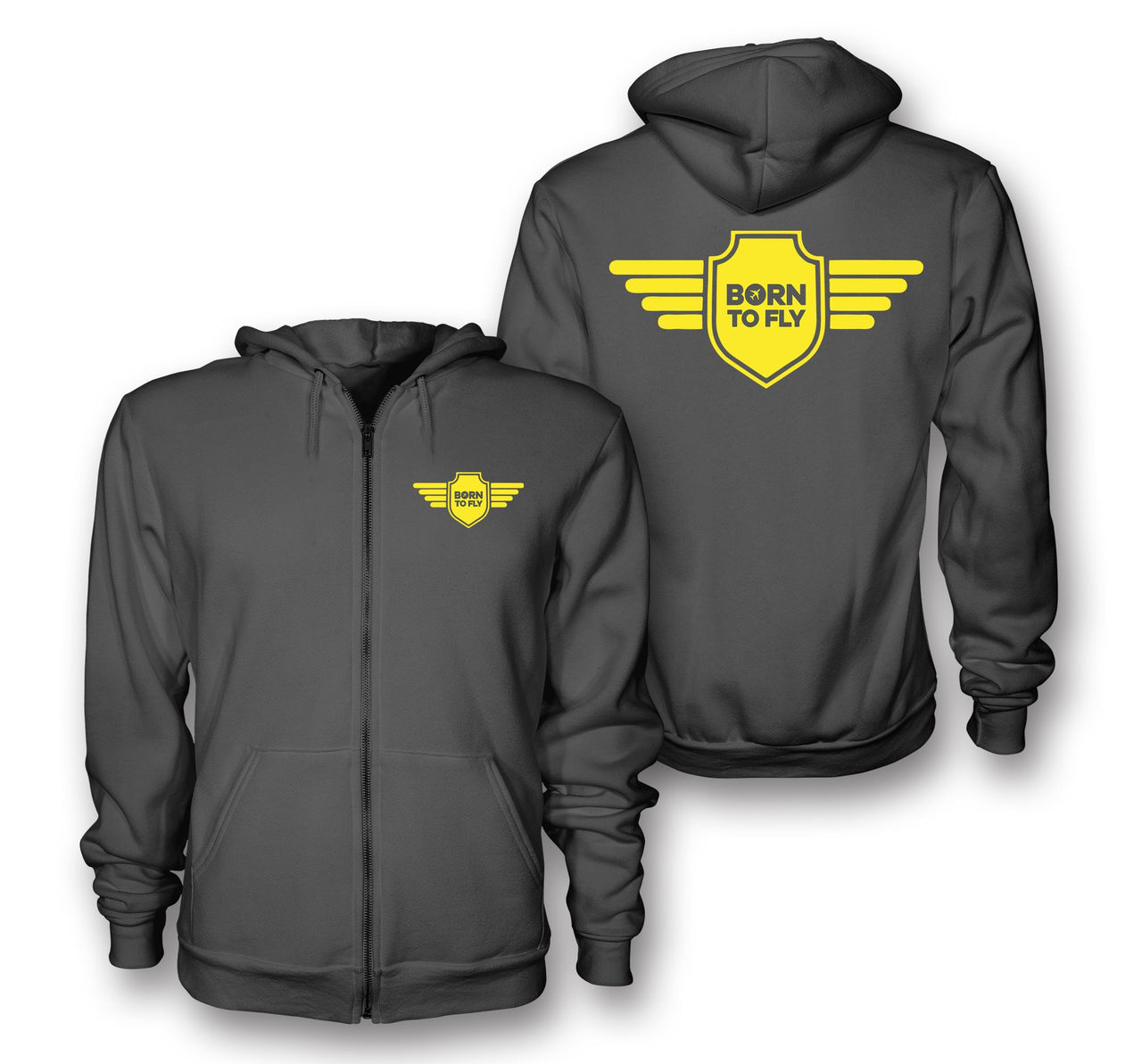 Born To Fly & Badge Designed Zipped Hoodies