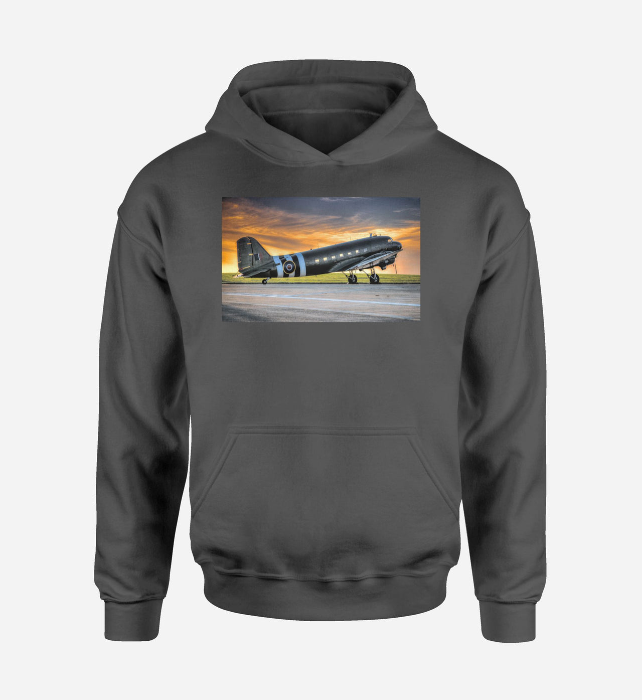 Old Airplane Parked During Sunset Designed Hoodies