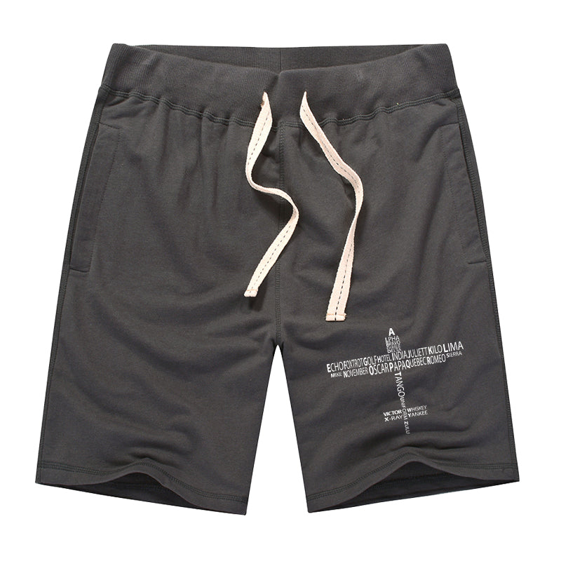 Propeller Shape Aviation Alphabet Designed Cotton Shorts