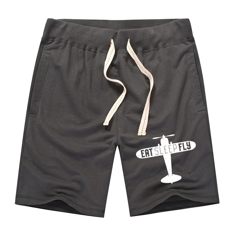 Eat Sleep Fly & Propeller Designed Cotton Shorts