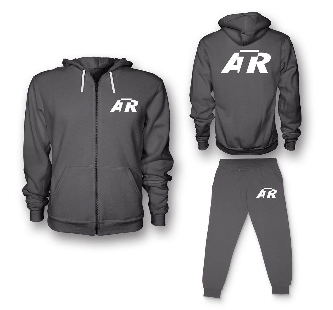 ATR & Text Designed Zipped Hoodies & Sweatpants Set