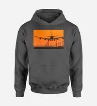 Thumbnail for Close up to Boeing 747 Landing at Sunset Designed Hoodies
