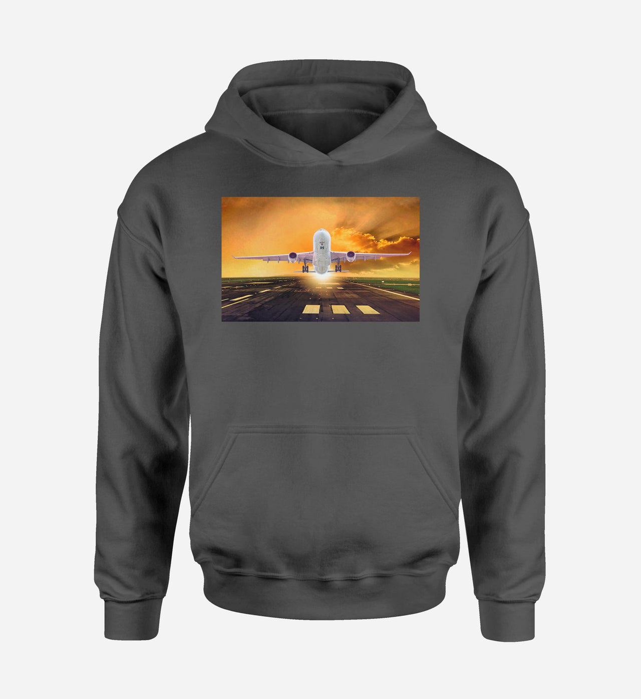 Amazing Departing Aircraft Sunset & Clouds Behind Designed Hoodies