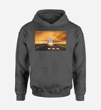 Thumbnail for Amazing Departing Aircraft Sunset & Clouds Behind Designed Hoodies