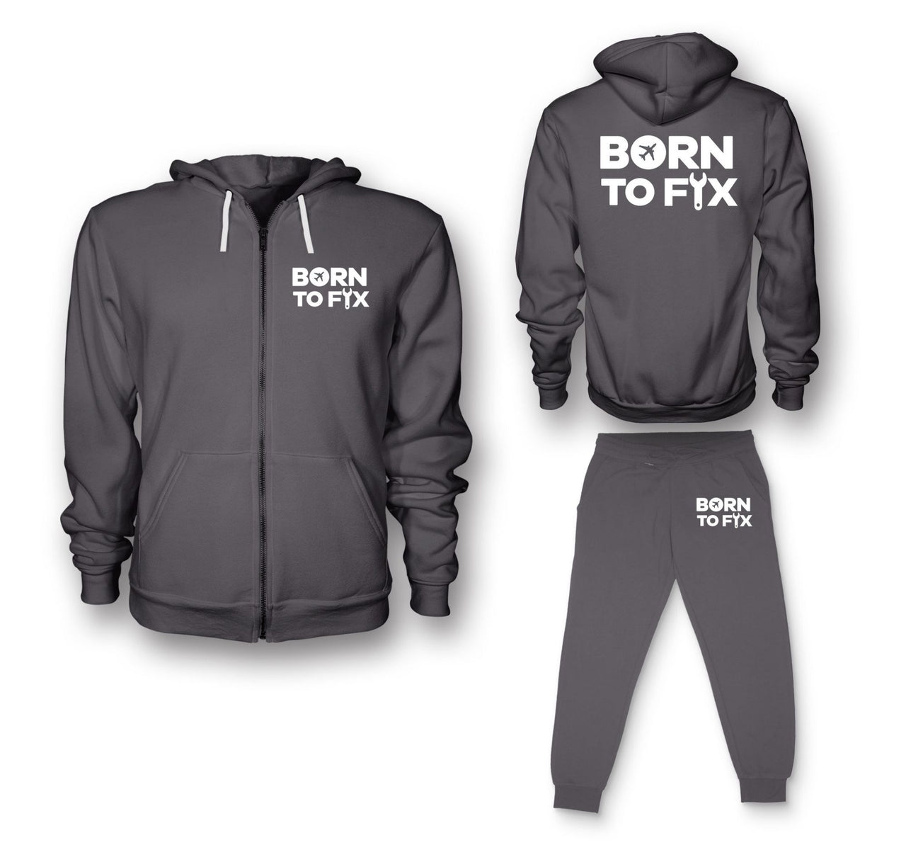 Born To Fix Airplanes Designed Zipped Hoodies & Sweatpants Set