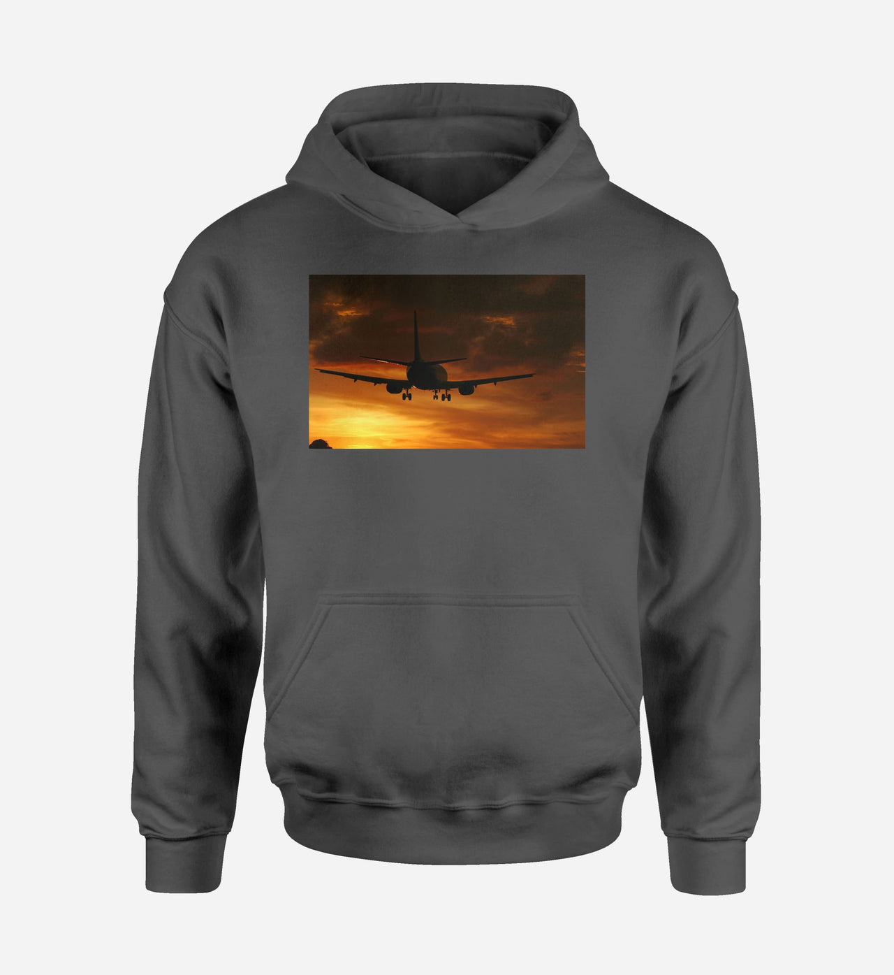 Beautiful Aircraft Landing at Sunset Designed Hoodies